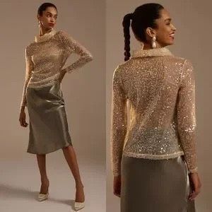 Anthropologie Sunday in Brooklyn Sheer Sequin Turtleneck